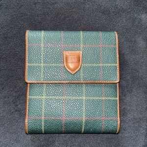 Vintage Esprit 1990's Plaid Vinyl Crossbody Organizer Wallet Retro Green Plaid